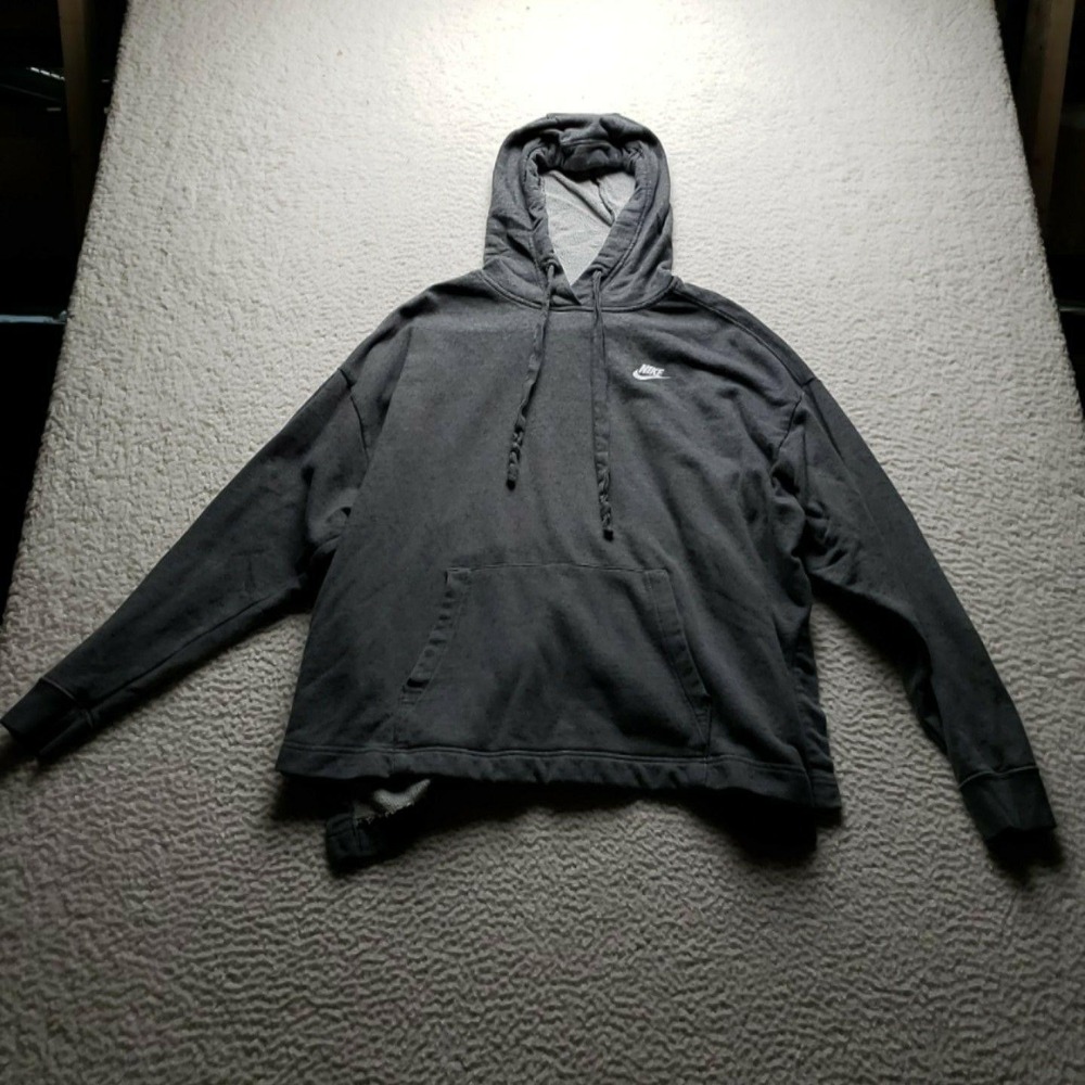 Nike Hoodie Mens XL Gray Fleece Pullover Small Swoosh Kangaroo Sweatshirt Top